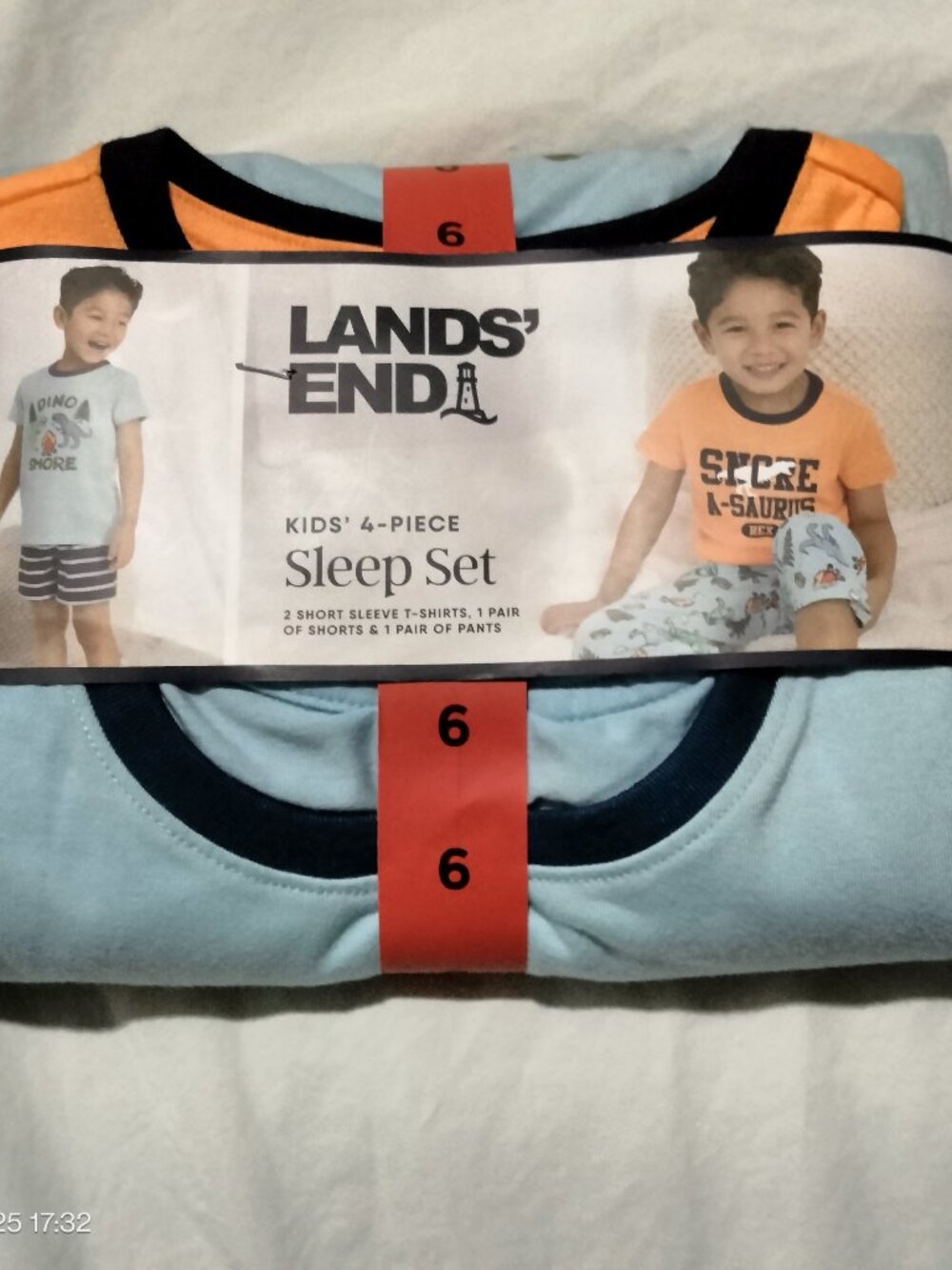 Lands End Boys 4 Piece Sleep Set Size 6 Dinosaur PJs Shirts Shorts Pants